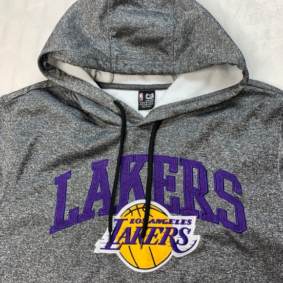 NBA Los Angeles Lakers Ultra Game Hoodie‎ Striped Hem Gray Purple Mens Sz Small - Picture 3 of 7